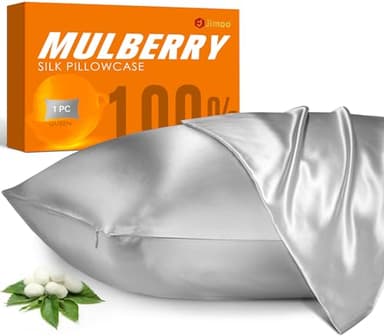 100% Mulberry Silk Pillowcase for Hair and Skin, 22 Momme Pure Natural Silk Pillow Case Both Sided with Zipper, Pillow Cover for Women Mom Men(Silver Grey, Standard 20''×26'') - Image 1