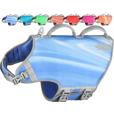 VIVAGLORY Neoprene Dog Life Vest, Dog Life Jacket for Swimming & Boating, Lightweight & Buoyancy for Puppy Doggy, Swimming Vest with Handle, XL, Blue Wave - Image 1