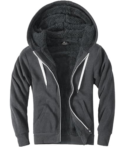 Little Beauty Fleece Hoodies for Men Winter Thick Jackets Sherpa Lined Zip Up Sweatshirt With Kanga Pocket Dark Grey - Image 1