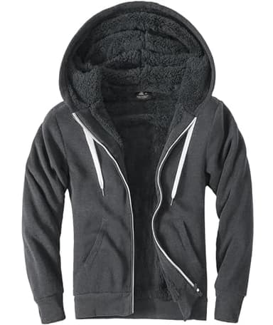 Little Beauty Fleece Hoodies for Men Winter Thick Jackets Sherpa Lined Zip Up Sweatshirt With Kanga Pocket Dark Grey - Image 1