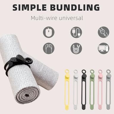 Data Cable Organizer, 2025 New Elastic Silicone Cable Straps Cord Organizer, Reusable Cable Ties Wire Organizer for Bundling and Fastening Earphone, Phone Charger (6 Pcs) - Image 4