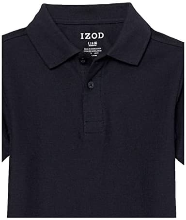 IZOD Boys School Uniform Short Sleeve Shirt, Button Closure, Comfortable & Soft Pique Fabric Polo, Navy, 10-12 US - Image 3