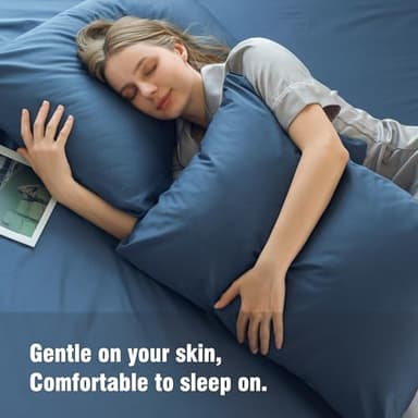 DOWNCOOL Queen Sheet Set - 100% Cotton Sheets Queen Size Set, 400 Thread Count Sateen, 16" Deep Pocket Queen Sheets, Silky Soft & Breathable Bed Sheets, 4-Piece Hotel Luxury Cotton Sheet Set, Blue - Image 7