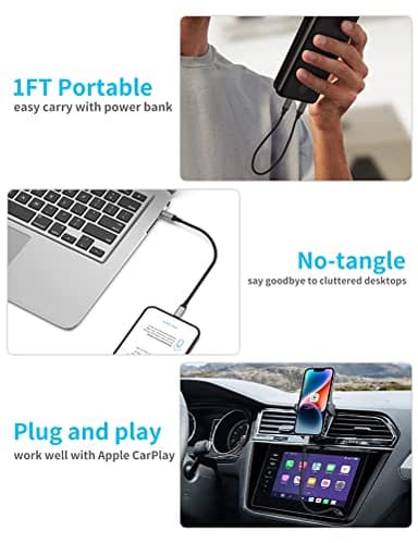 1ft USB C to Lightning Cable Short, [Apple MFi Certified] 2Pack USB C iPhone Charger PD Fast Charging, 12inch Nylon Braided Type C to Lightning Cord for iPhone 14 13 12 11 Pro Max Mini XR XS 8 SE iPad - Image 4