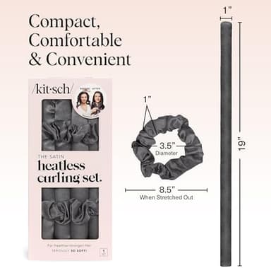 Kitsch Holiday Gift Silk Heatless Hair Curler | Heatless Curling Rod Headband | Satin Heatless Curling Set for Hair | Perfect Heatless Curls (Charcoal - Image 6