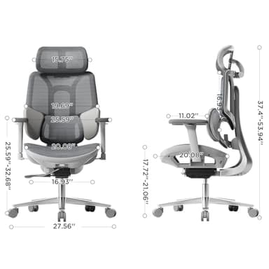 Hbada E3 Air Ergonomic Office Chair, Big and Tall Office Chair - with 3-Zone Dynamic Lumbar Support, 3D Adjustable Headrest, 3D Adjustable Armrests, Swivel, Grey(No Footrest) - Image 3