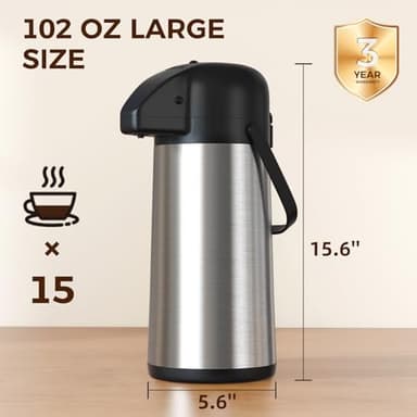 Coffee Carafe for Keeping Hot - 102OZ / 3L Airpot Coffee Dispenser with Pump - Large Coffee Thermos for Hot Drinks Tea Liquid - Insulated Stainless Steel Hot Water Beverage Dispenser Urn for Parties - Image 8