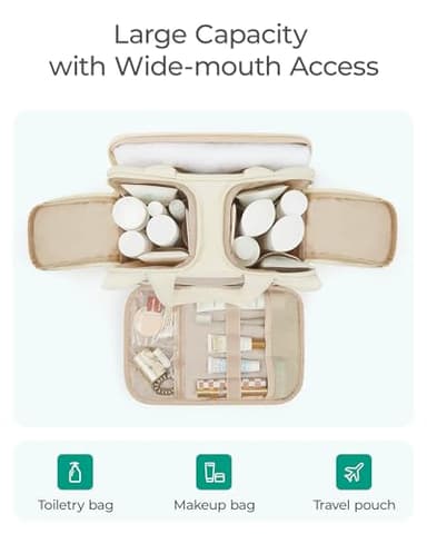 BAGSMART Travel Toiletry Bag, Puffy Large Toiletry Bag for Women, Lightweight Cosmetic Makeup Bag Organizer with Handle for Traveling, Accessories, Essentials, Toiletries （Beige - Image 6