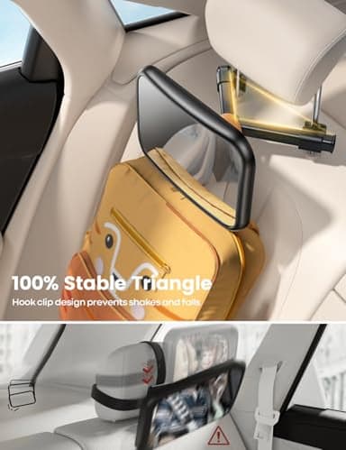 Lamicall Baby Car Mirror for Backseat - [2025 Safest Triangle Hook Clip] Acrylic Car Seat Mirror for Rear Facing, 360° Rotation & Wide Clear View, 3S Quick Install, Newborn Baby Essentials Accessories - Image 6