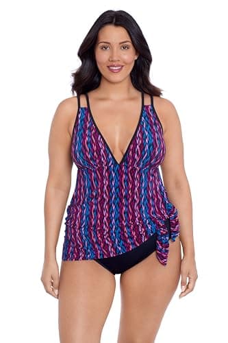 TrimShaper Womens Built-in Tummy Control Tracey Swimdress with Adjustable Side Tie, Serape Stripe, 12 - Image 2