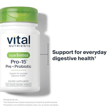 Hyperbiotics Vital Nutrients Pro-15 Prebiotics and Probiotics for Women and Men | 15 Science Backed Strains | Supports Occasional Constipation, Diarrhea, Gas & Bloating | 60 Vegan Time Release Pearls - Image 4