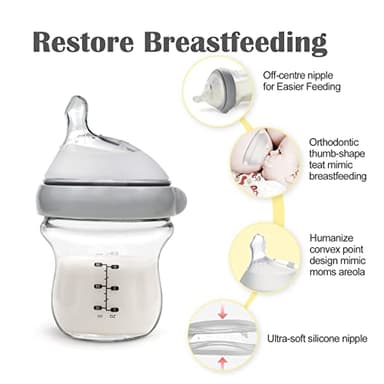 haakaa Gen.3 Natural Glass Baby Bottle Set 4.2oz & 6oz - Wide Neck Anti-Colic Slow Varibale Flow Nipple, 0M+ 3M+ 6M+ Breastfed Babies - Image 2