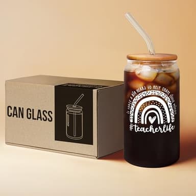 Teacher Appreciation Gifts for Women - Birthday, Valentines, Back To School, Thank You Gifts for Teachers Women - Preschool Daycare Teaching Glass Cup with Lid, Straw & Brush - 16 Oz Can Glass - Image 7