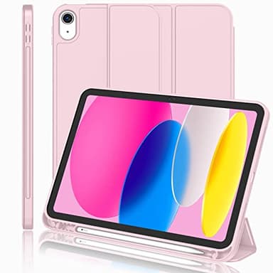 iMieet iPad (A16) Case/iPad 10th Generation Case [11-Inch 2025/10.9 Inch 2022] with Pencil Holder, Trifold Stand Smart Cover with Soft TPU Back,Auto Wake/Sleep(Pink) - Image 1