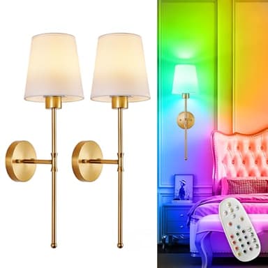 Depuley Battery Operated Wall Sconce: Set of 2 Wireless Wall Lights with Remote for Bedroom - Rechargeable 15 Colors Gold Wall Lamp for Living Room Hallway - Image 9