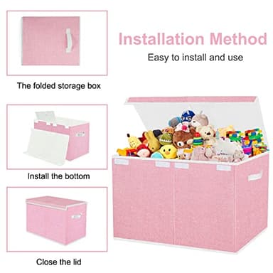 Pantryily Toy Storage Box for Girls, Large Kids Toy Chest Boxes Organizers and Storage with Lids & Handles for Nursery,Playroom 24.5"x13"x16"(Pink) - Image 6