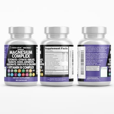 Clean Nutraceuticals Magnesium Complex with Magnesium Glycinate Citrate Malate Oxide Taurate Aspartate Orotate & Mag Chloride, Zinc Copper Manganese & Vitamin C B1 B2 B6 B12 Complex - 1Pack - Image 9