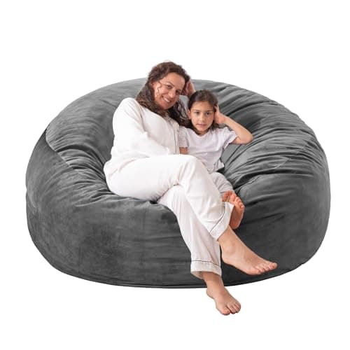 WhatsBedding Large Bean Bag Chair: 3 ft Memory Foam for Adults/Kids, with Fillings. Soft Faux Fur Fabric - Dutch Velvet, Charcoal, 3 Foot Bean Bag - Image 1