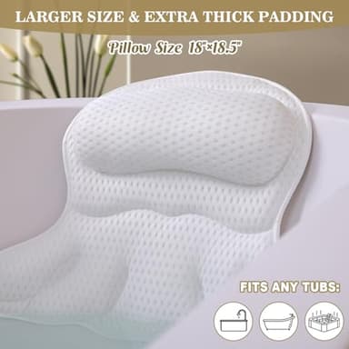 Bath Pillow Luxury Bathtub Pillow, Extra Soft & Comfortable Bath Pillows for Tub Head Neck and Back Support, with 4D Air Mesh Cushions & Non-Slip Suction Cups - Bath Accessories Spa Gifts for Women - Image 5