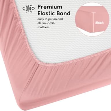 Yoofoss Baby Crib Sheets for Boys Girls, Fitted Crib Sheet 2 Pack for Standard Crib and Toddler Mattress, Super Soft Microfiber Baby Sheet 28x52x8in Pink + Butterflies - Image 3