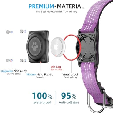Upgraded AirTag Dog Collar, IP68 Waterproof Air Tag Dog Collar Holder, Reflective, Ultra-Durable, Comfortable Padded, Heavy Duty Dog Collars for Small Medium Large Dogs (M (12.6"-17.1"), Purple) - Image 3