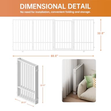 SNUOWU Full Metal Freestanding Dog Gate with Door, 32''Height Foldable Pet Dog Fence for Indoor & Outdoor, 4 Panels Extra Wide Free Standing TallDog Gates for Doorways,House,Stairs,Porch,Deck,Yard - Image 6