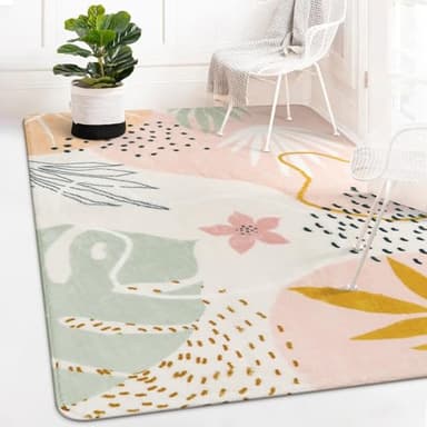 Lahome Pink Rug for Living Room - 5x7 Area Rug Washable Non-Slip Boho Rugs for Bedroom Throw Cute Soft Kids Nursery Rug, Abstract Botanical Print Carpet for Classroom Dorm Entryway Office Dining Room - Image 7