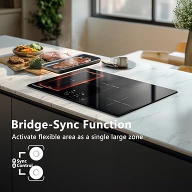 30 Inch Induction Cooktop - 4 Burner Built-In Electric Stove with Bridge-SYNC, Booster, Timer & Child Lock | 9000W 220-240V Hardwired, Black Glass Top - Image 4