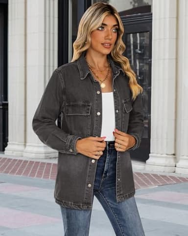 luvamia Button Up Shirt Women Casual Button Down Shirts For Women Black Jacket Women Jean Jacket Fall Jackets For Women Shirts Casual Summer Womens Denim Shirt Size Medium Size 8 10 - Image 3