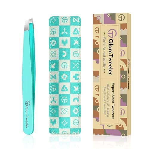Expert Eyebrow Hair Removal Tweezer with Leather Case, GlamTweeler High Precision Slant Tip Stainless Steel Tweezers for Men and Women (Robin's Egg Blue) - Image 1