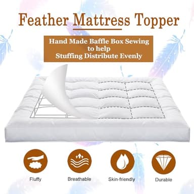 WhatsBedding 5 Inch Duck Feather Bed, 100% Cotton Mattress Topper, Extra Thick 2500gsm Overfilled Pillow Top, Hotel Collection - Image 5