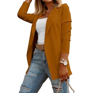Womens Casual Long Sleeve Blazers Solid Color Knit Blazer Work Office Open Front Suit Jackets Brown - Image 1