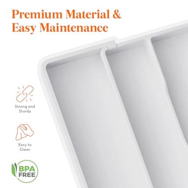 Lifewit Utensil Organizer for Kitchen Drawers, Expandable from 13‘’ to 22.4'', 15'' Depth, Plastic Cutlery Silverware Flatware Holder, Spatula Tools and Gadgets Storage, Large, White - Image 6