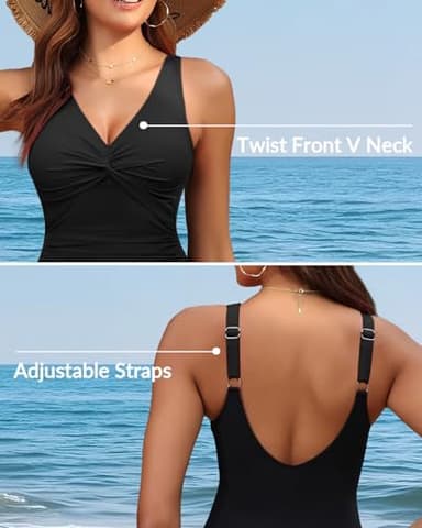 Holipick Black Women Tummy Control One Piece Swimsuit - Push Up Bathing Suit Full Coverage Slimming Swimwear S - Image 3