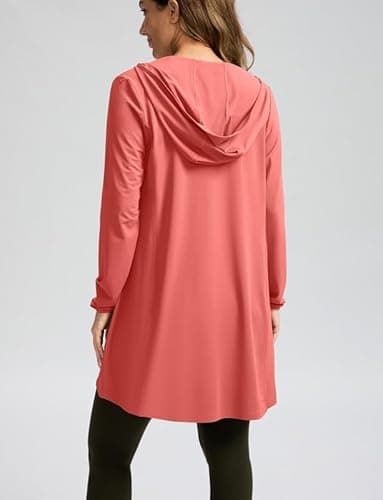 Women's UPF 50+ Swim Cover Up Sun Protection Hoodie Long Jacket SPF Lightweight Beach Cover Ups for Women(Coral,XXL) - Image 3