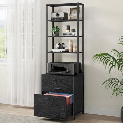 VASAGLE File Cabinet, Home Office Filing Cabinet with Height-Adjustable Open Shelves, 3 Drawers, for A4, Letter-Size Hanging File Folders, Steel Frame, for Home Office, Ebony Black UOFC078B16 - Image 1