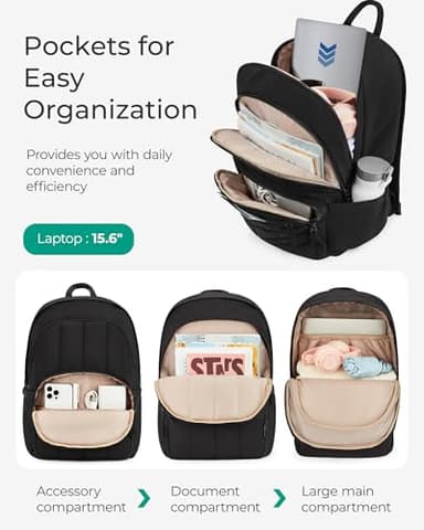 BAGSMAT Womens Backpack Travel Laptop Backpack for Women, Quilted College Laptop Bookbag, Work Back Pack for Women, Cute Computer Water-Resistant Casual Daypack, Puffer Champagne - Image 3