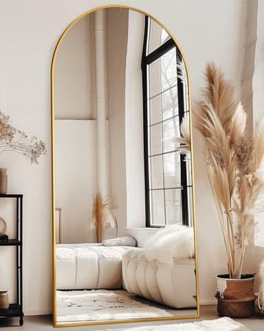 Full Length Mirror with Stand, 76"x34" Arched Full Body Mirror, Large Stand Up Mirrors, Aluminum Frame Floor Standing Mirrors, Freestanding Hanging Leaning Mounted for Bedroom Living Room, Gold - Image 3
