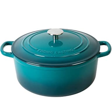 EDGING CASTING Enameled Cast Iron Dutch Oven Pot with Lid for Bread Baking, Cooking, Round Bread Oven Dual Handles, 7 Quart, Darkcyan - Image 1