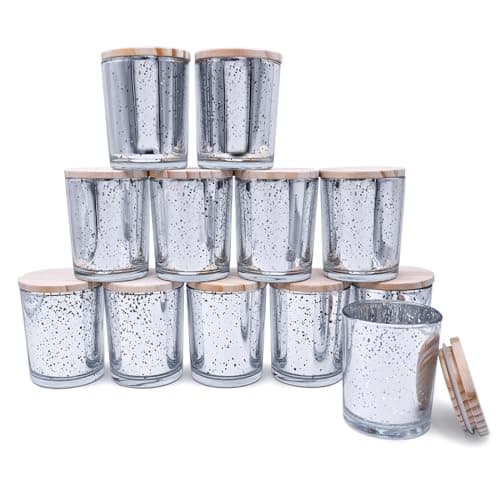 SHOWIN Thick Candle Jars for Making Candles 12 Pcs, 7 OZ Empty Jars with Wood Lids for Candle Making, Sample Container, Silver - Image 1