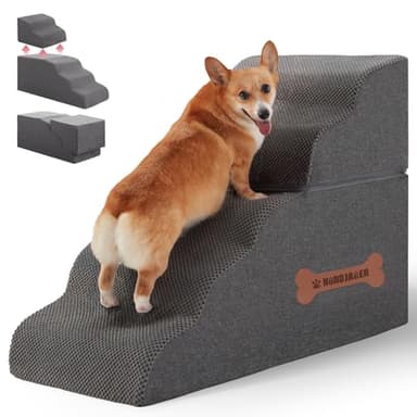 5-Step Spliceable Pet Stairs: Indoor& Outdoor Multi-Use with a Removable Cover and a Pocket, Best for Small Pets and Older Dogs Who Has Spine and Arthritis Issues to Get on High Beds, Grey（22.8" H - Image 1