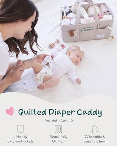 Lily Miles Baby Diaper Caddy Organizer, Quilted Nursery Storage Organizer for Newborn Essentials and Diaper Changing Station, Gift for Baby Shower and Registry Must-Have (Soft Sand) - Image 2