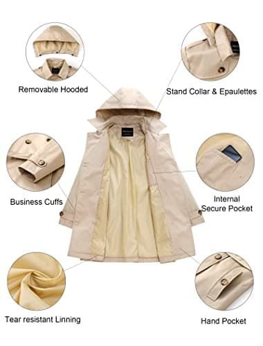 CREATMO US Women's Trench Coats Casual Double Breasted Spring Fall Long Trench Coat with Belt Khaki M - Image 5