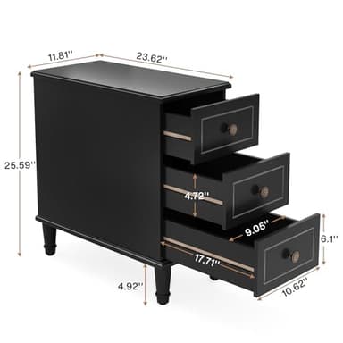 Tribesigns Solid Wood End Table, Fully Assembled Narrow Side Table with Drawers, Pre-Assembled Nightstand Slim Bedside Table for Small Spaces, Living Room, Bedroom, Black - Image 2