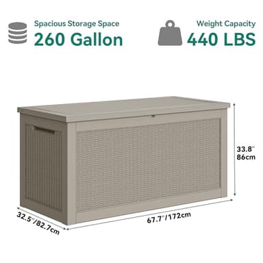 YITAHOME 260 Gallon XXL Large Deck Box, Outdoor Resin Storage Box, Lockable Storage Container for Patio Cushions, Furniture, Garden Tools, Water Resistant (Brown) - Image 8