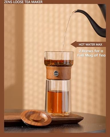 ZENS Modern Glass Infuser Teapot, One Touch Tea Maker for Loose Leaf Tea with Insulated Mug and Portable Case. Enchanted Pot Alternatives for Tea Lover Gifts - Image 3
