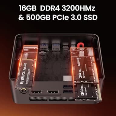 Beelink Mini PC, SER5 Pro 5825U AMD Ryzen 7 (Up to 4.5GHz) 16GB DDR4 500GB PCle 3.0 SSD Mini Desktop Computer, 2.5G LAN, Wifi6/BT5.2,HDMI/DP/Type-c/4K Triple Display Micro PC - Image 4