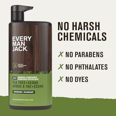 Every Man Jack 2-in-1 Tea Tree + Cedar Shampoo + Conditioner - Thicken, Cleanse, and Hydrate Hair with Coconut, Aloe, Tea Tree Oil - Naturally Derived and No Harmful Chemicals - 24oz -1 Bottle - Image 6