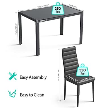 Gizoon Glass Dining Table Sets for 6, 7 Piece Kitchen Table and Chairs Set for 6 Person, PU Leather Modern Dining Room Sets for Home, Kitchen, Living Room - Image 3