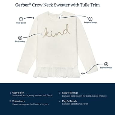 Gerber Baby Girls' Sweater with Tulle Trim, White, 12 Months - Image 6